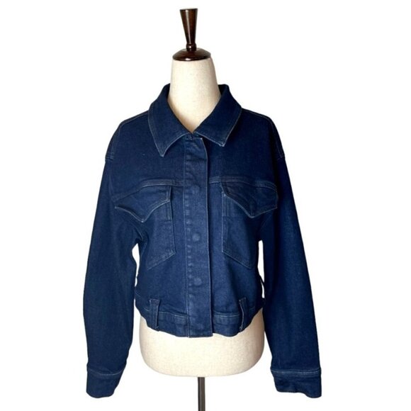 Good American Blue The 70s Icon Cropped‎ Denim Jean Jacket Size M - Picture 2 of 12